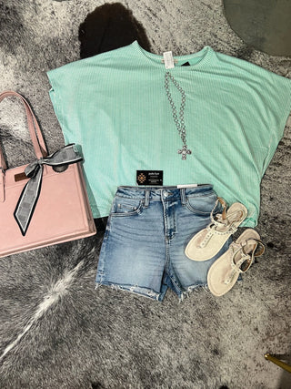Ribbed Striped Oversized Short Sleeve Top