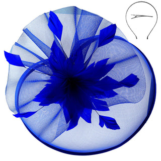 Veiled Floral & Feather Mesh Fascinator w/ Headband & Clip