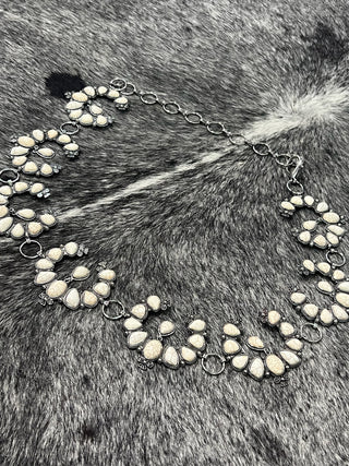 White Squash Blossom Concho Chain Belt