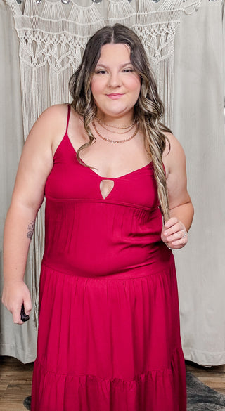 Cabernet sweetheart tiered midi dress