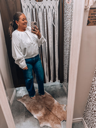 White Balloon Poplin Top