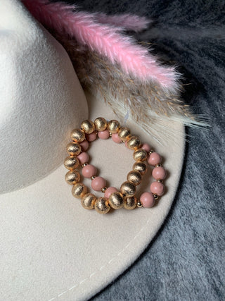 Textured Gold and Pink Wood Bracelet - Jayden Layne