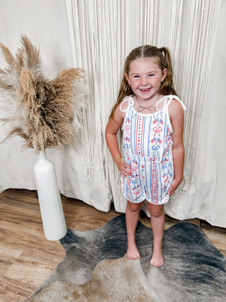 Girls Patriotic Bow Tie Romper