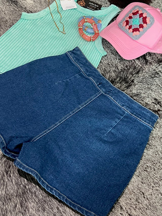 Stretch Denim Wrap Skort