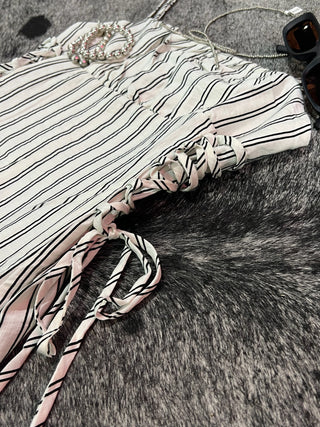 White Summer Stripe Smocked Midi Dress