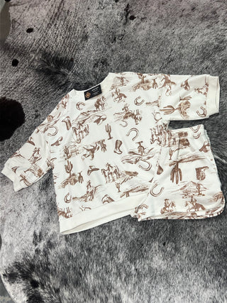 Western Drop Shoulder Short Sleeve Top