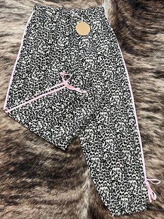 Leopard Drawstring Side Stripe Pants