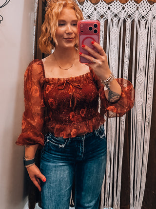 Floral Chiffon Smocked Long Sleeve Top