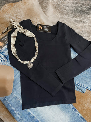 Black double layered round neck long sleeve top