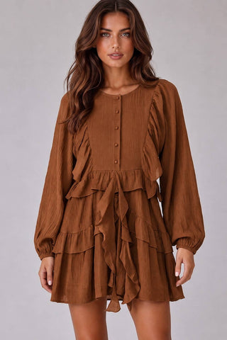 Ruffle Tiered Mini Dress - Caramel