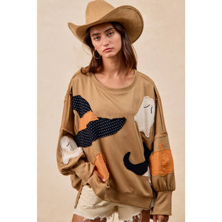 Camel Halloween patchwork French terry sweatshirt, additional view