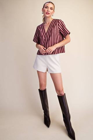 V-Neck Stripe Top Short Sleeve