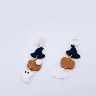 Halloween Hat Pumpkin Ghost Polymer Clay Post Earrings