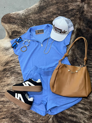 Scuba High Neck Half Zip Top & Dolphin Shorts Set