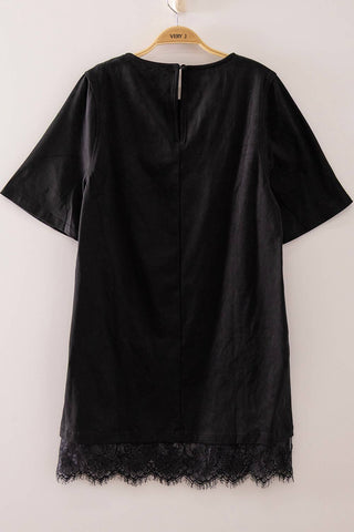 Faux Suede Lace Hem Mini Dress