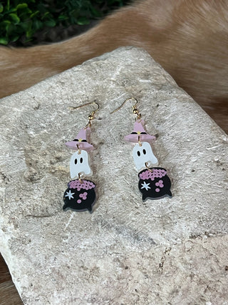 Halloween acrylic magic potion jar and ghost dangle earrings