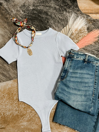 Light Blue Ribbed Short Sleeve Bodysuit
