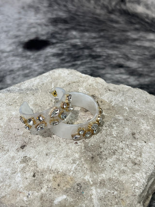 White Marble Crystal Stone Hoop Earrings