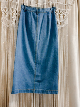 Amelia High Rise Buttoned Denim Maxi Skirt