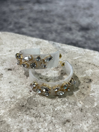 White Marble Crystal Stone Hoop Earrings