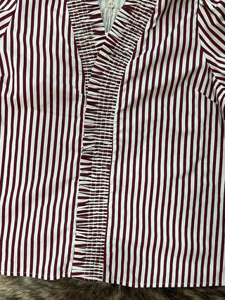 Plus Stripe Smocked V-Neck Puff Sleeve Top