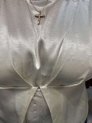 Cream Waist Detail Fitted Short Sleeve Top