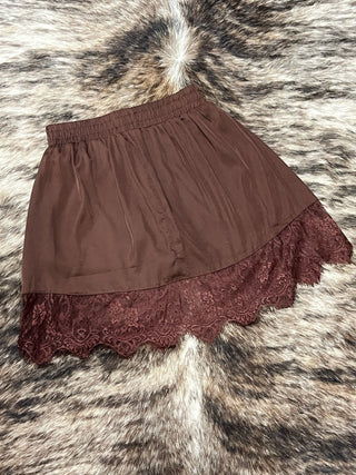 Lace trim cami extender in chocolate, front view