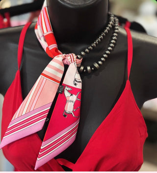 Horse Print Colorful Stripe Twilly Scarf