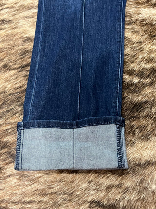 Dark Wash Mid Rise Straight Leg Jeans with Front Seam