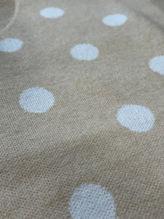 Beige polka dot knit sleeveless top with ivory dots and ribbed trim by BiBi, photo 5