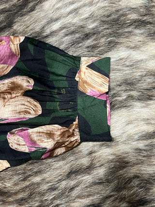 Pine Floral Print Puff Sleeve Button-Up Blouse