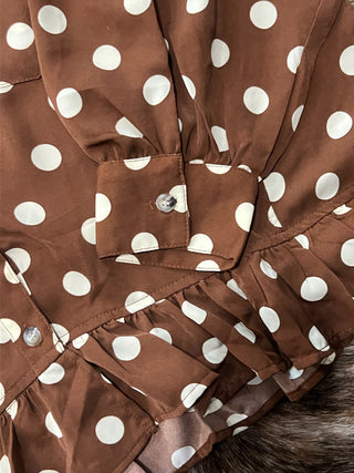 Brown Polka Dot Peplum Shirt (Collared Button Down)