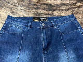 Dark Wash Mid Rise Straight Leg Jeans with Front Seam