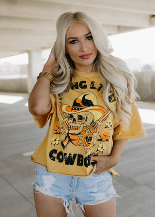 Long Live Cowboys Skull oversized cropped distressed tee