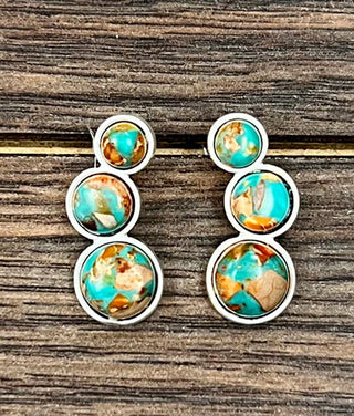 Spiny Oyster Turquoise Gemstone Stud Earrings