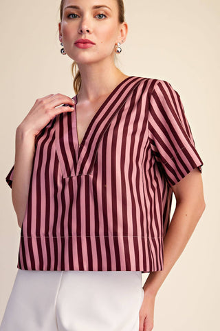 V-Neck Stripe Top Short Sleeve
