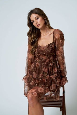 Floral Chiffon Corset Midi Dress