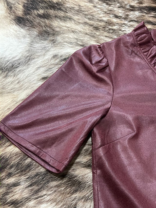 Ruffled V-Neck Faux Leather Shift Dress