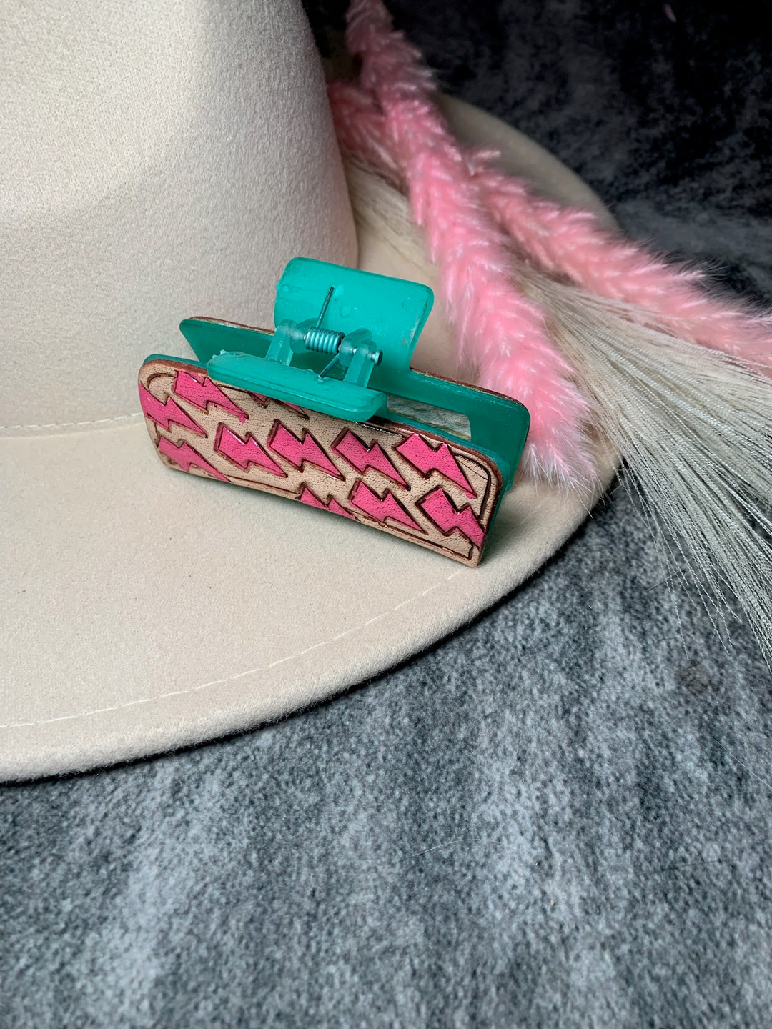 Turquoise Tooled Leather Claw Clip