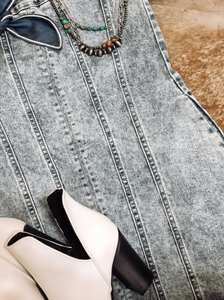 Denim exposed mini dress