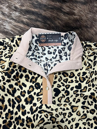 Mock Neck Half Band Button Down Leopard Top