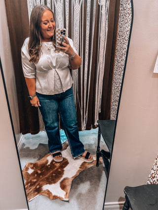 Cream Waist Detail Fitted Short Sleeve Top