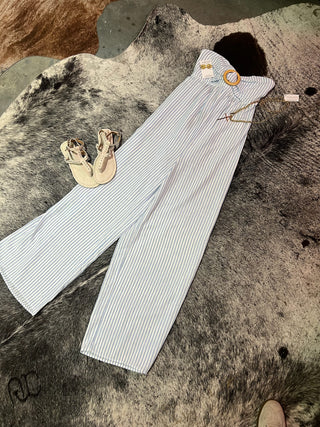 Seaside Stripe Strapless Wide-Leg Jumpsuit
