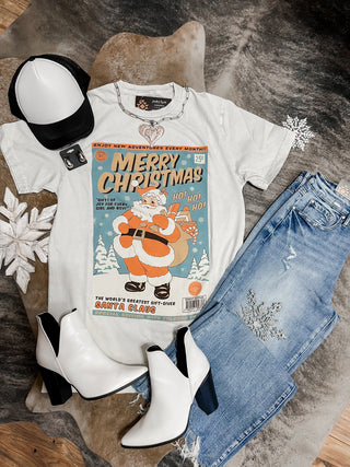 Off White Mineral Wash Christmas Santa Graphic Tee