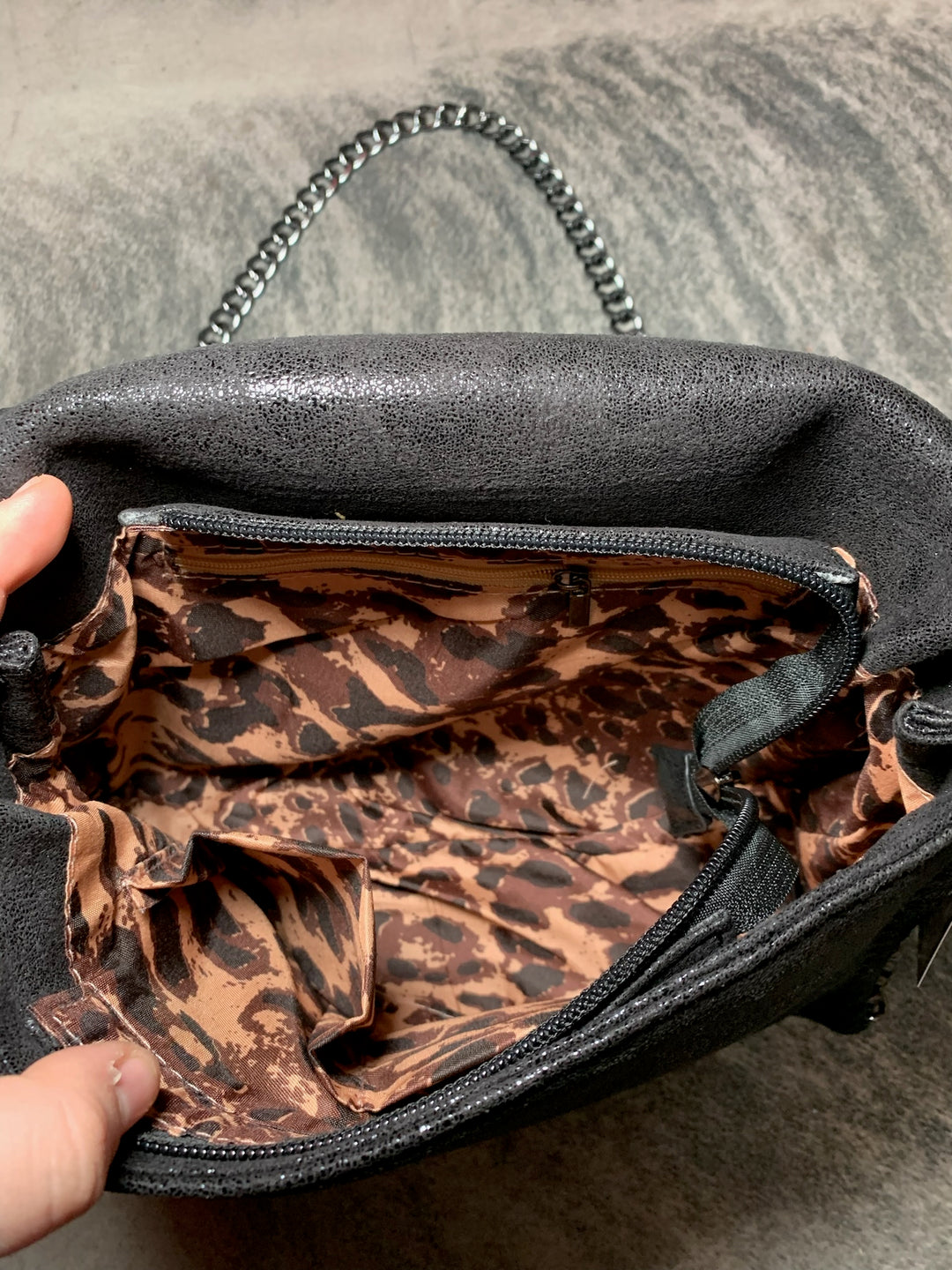 Black Metal Chain Flap Crossbody