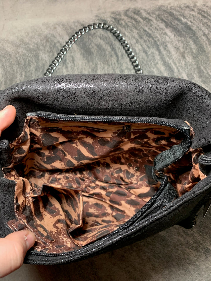 Black Metal Chain Flap Crossbody