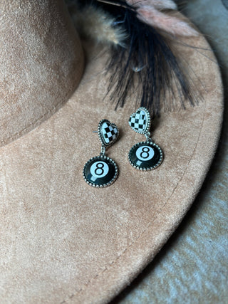 8 Ball Checker Dangle Earrings