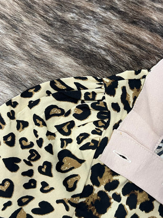 Mock Neck Half Band Button Down Leopard Top