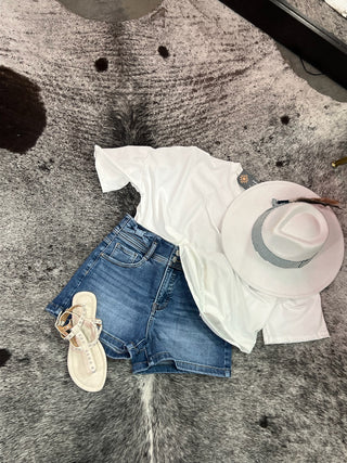 Tummy Control High Rise Bow Detailed Denim Shorts