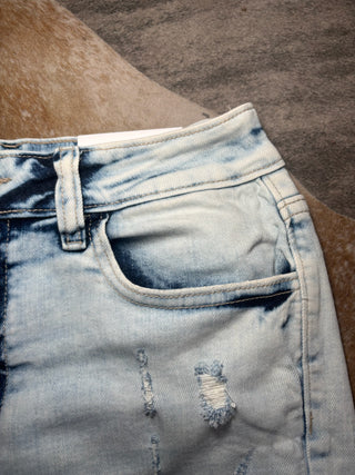 Acid wash denim shorts